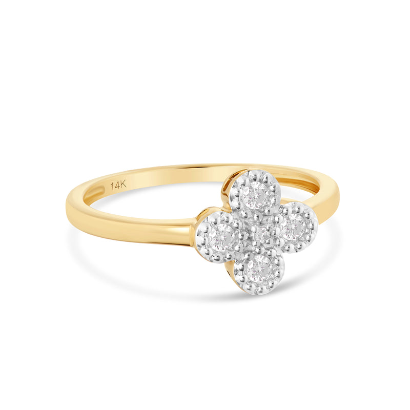 14K Yellow Gold Diamond Clover Ring