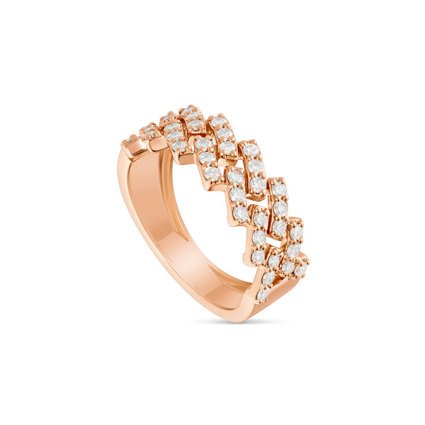 10K Rose Gold Diamond half Cuban Ring