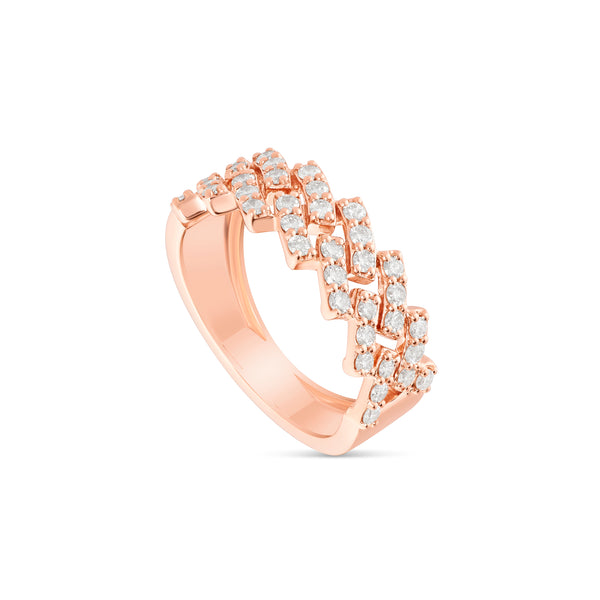 10K Rose Gold Diamond half Cuban Ring