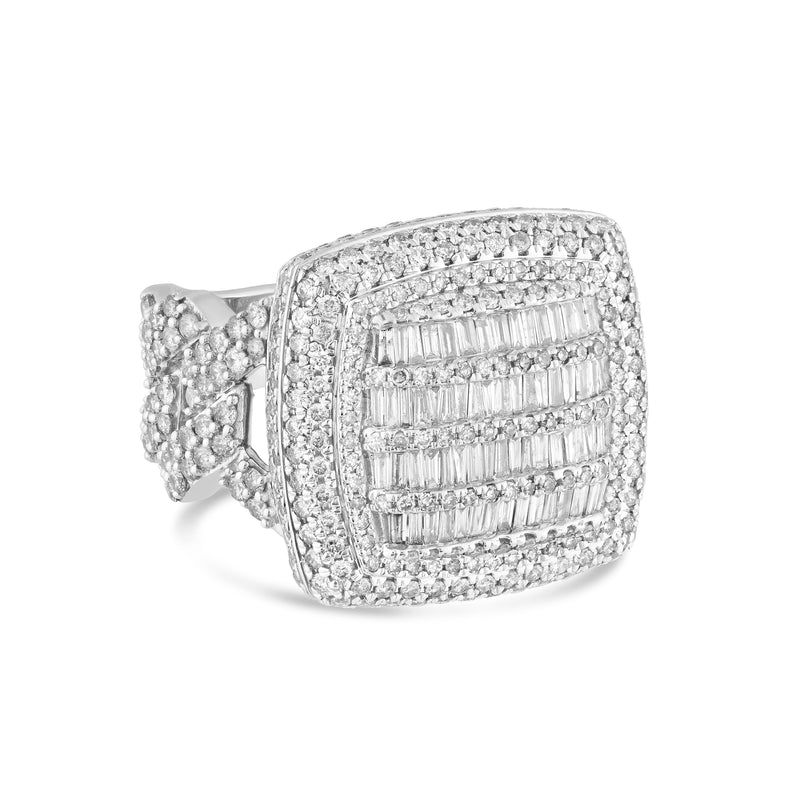 14k White Gold Square Top & Cuban Band Diamond Statement Ring