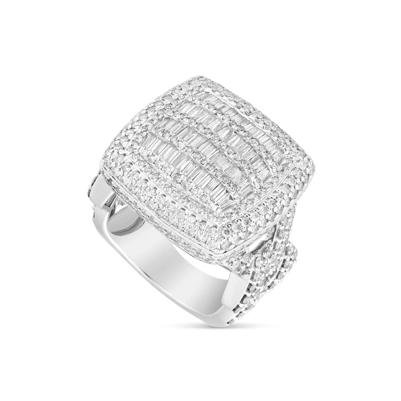 14k White Gold Square Top & Cuban Band Diamond Statement Ring