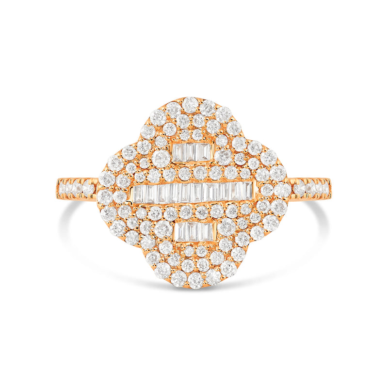 10K Gold Baguette Diamond Clover Ring