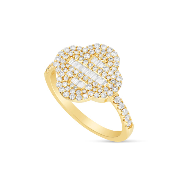 10k Yellow Gold Round and Baguette Diamond Clover Ring