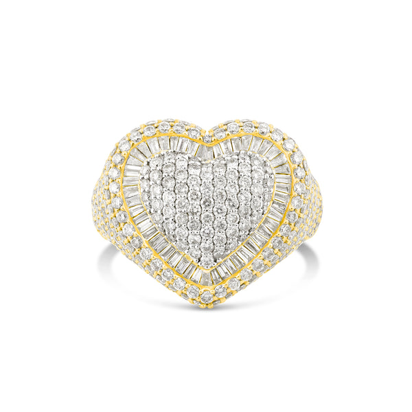 14K Gold Baguette & Round Diamond Bubble Heart Ring