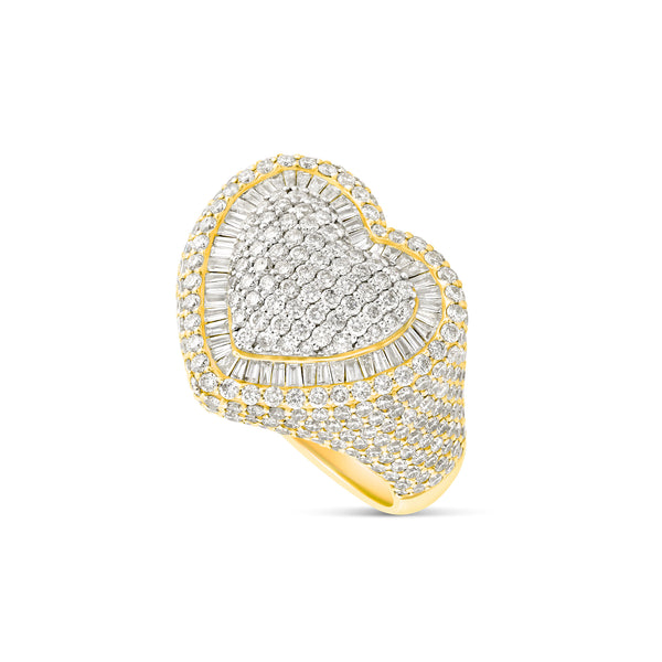 14K Gold Baguette & Round Diamond Bubble Heart Ring