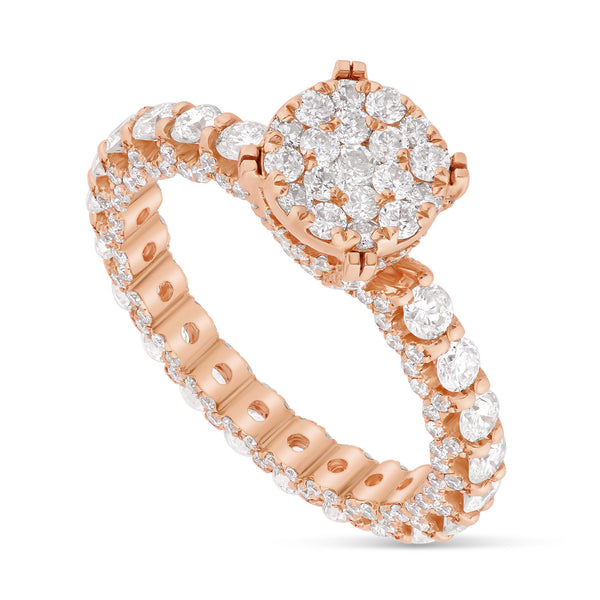 14K Rose Gold Cluster Diamond Ring