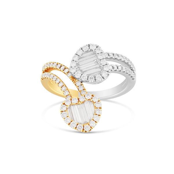 18k Two-Tone Baguette & Round Diamond Heart Wrap Ring