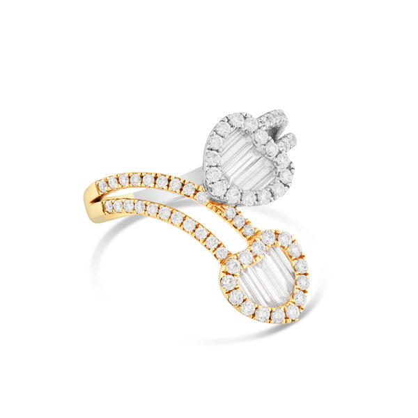 18k Two-Tone Baguette & Round Diamond Heart Wrap Ring