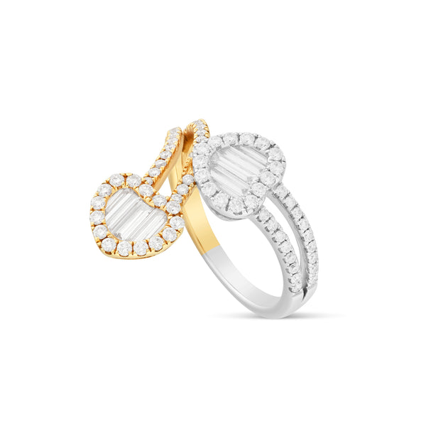 18k Two-Tone Baguette & Round Diamond Heart Wrap Ring