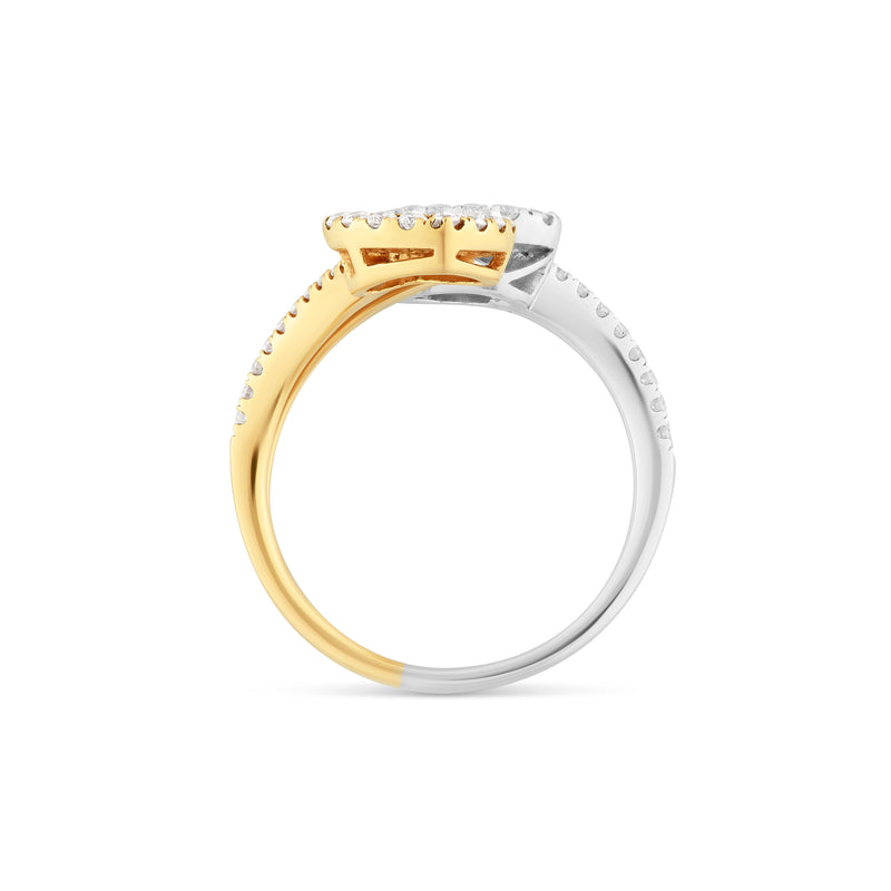 18k Two-Tone Baguette & Round Diamond Heart Wrap Ring