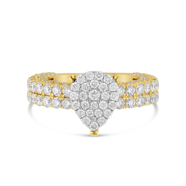 14K Yellow Gold Pear Cluster Diamond Ring