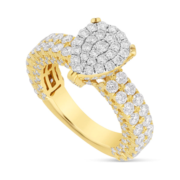 14K Yellow Gold Pear Cluster Diamond Ring