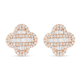 Baguette & Round Diamond Clover Stud Earrings 0.85 ctw