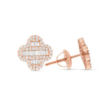 Baguette & Round Diamond Clover Stud Earrings 0.85 ctw