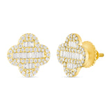 Baguette & Round Diamond Clover Stud Earrings 0.85 ctw