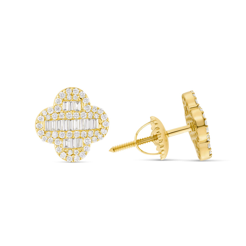 Baguette & Round Diamond Clover Stud Earrings 0.85 ctw