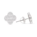 Baguette & Round Diamond Clover Stud Earrings 0.85 ctw