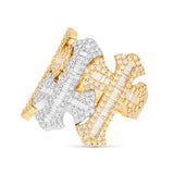 10K Two-tone Gold Baguette & Round Diamond Cross Ring