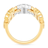 10K Two-tone Gold Baguette & Round Diamond Cross Ring