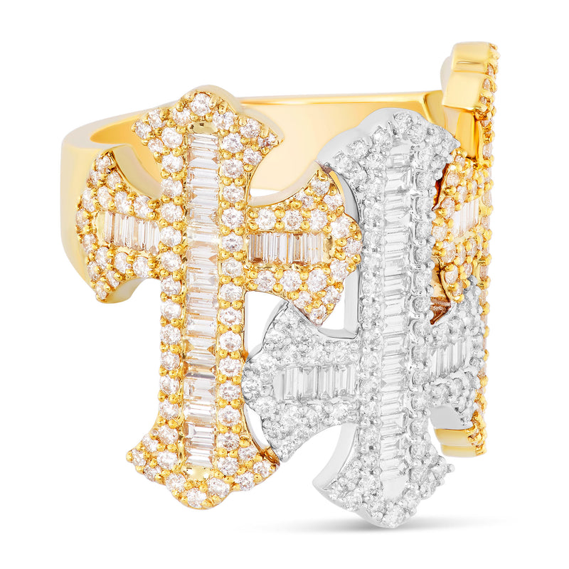 10K Two-tone Gold Baguette & Round Diamond Cross Ring