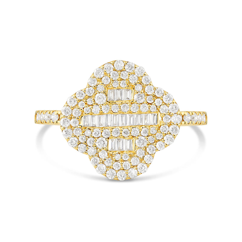 10K Gold Baguette Diamond Clover Ring