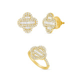 Baguette Diamond Clover Ring and Earring Matching Gift Set - ON SALE