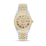 Full Diamond Two Tone Gold Rolex DateJust Yellow Gold Diamond Dial