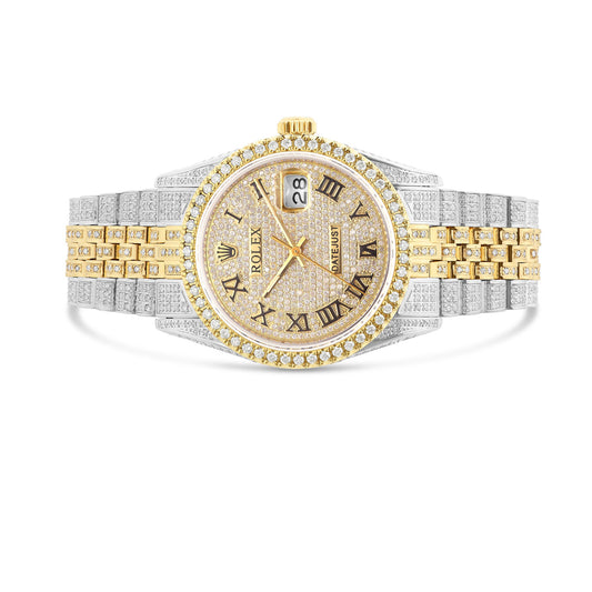 Full Diamond Two Tone Gold Rolex DateJust Yellow Gold Diamond Dial