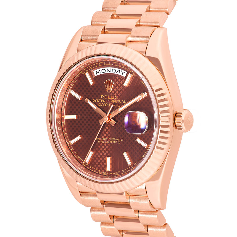 Rolex Day Date 228235 Presidential 40 mm Everose Gold Chocolate Diagonal Motif Dial