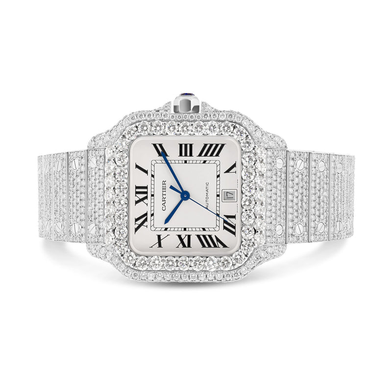 Full Diamond Cartier Santos 40 mm with White Dial; 20 carats