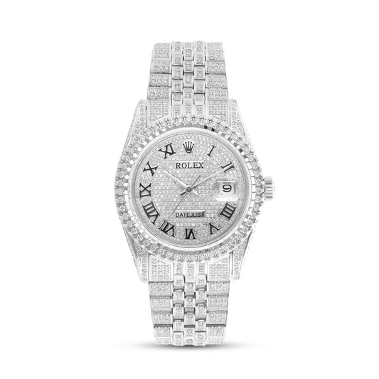 Full Diamond White Gold 36MM Rolex DateJust Silver Diamond Dial