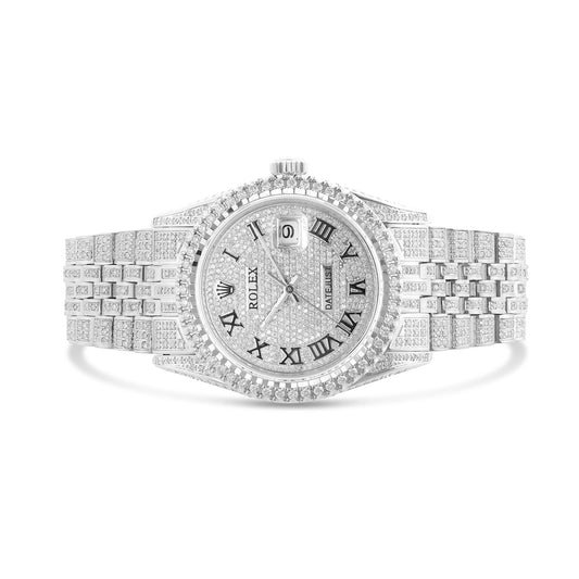 Full Diamond White Gold 36MM Rolex DateJust Silver Diamond Dial