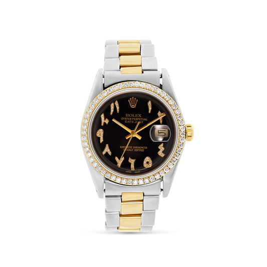 Rolex DateJust Two-Tone Oyster 36 mm; Black Arabic Diamond Dial