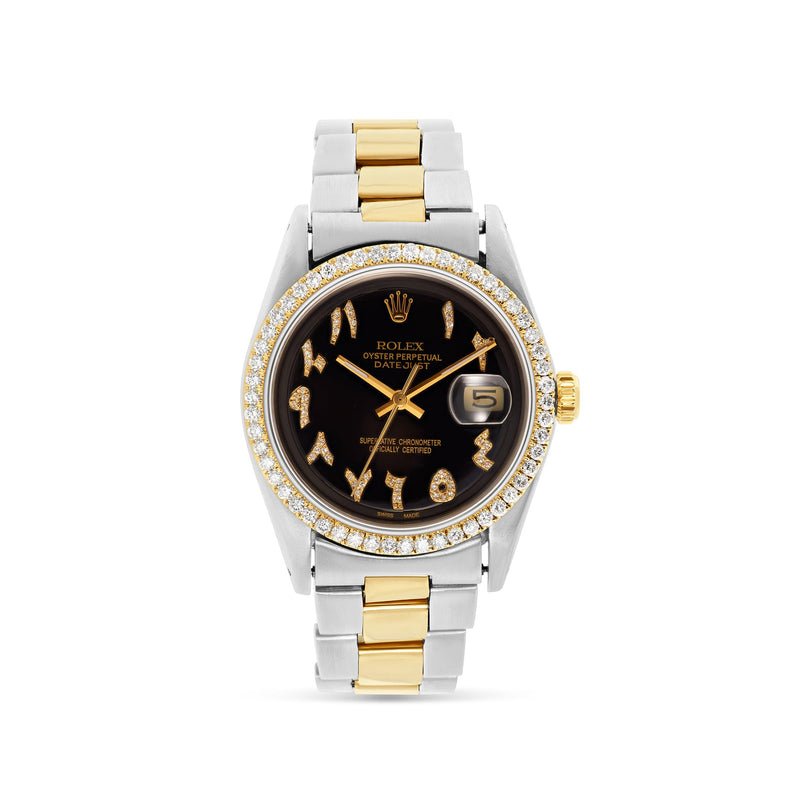 Rolex DateJust Two-Tone Oyster 36 mm; Black Arabic Diamond Dial