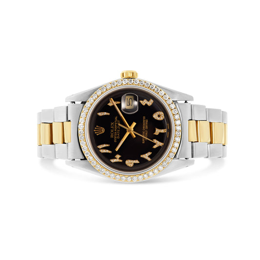 Rolex DateJust Two-Tone Oyster 36 mm; Black Arabic Diamond Dial