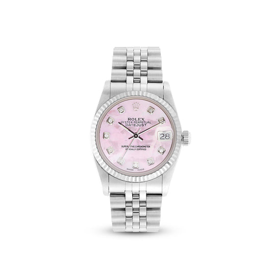 Women's Rolex Datejust 31mm Pink Mother Of Pearl Diamond Dial