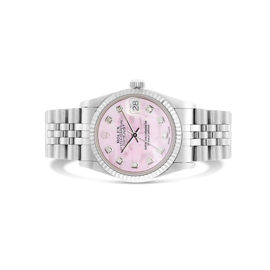 Women's Rolex Datejust 31mm Pink Mother Of Pearl Diamond Dial