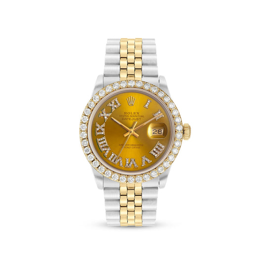 Two Tone 36 mm Rolex DateJust with 3 Carat Diamond Bezel