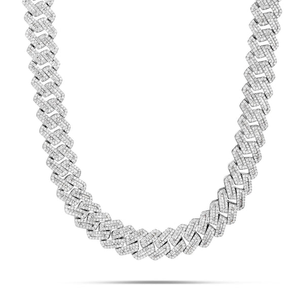 10K White Gold 64ctw Baguette Diamond 10mm Cuban Chain