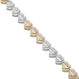 10K Gold Two Tone 5.0ct Baguette Diamond Heart Link Bracelet