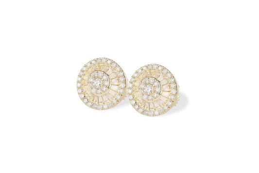 10 karat Gold Diamond Halo Stud Earrings with Baguette Diamonds