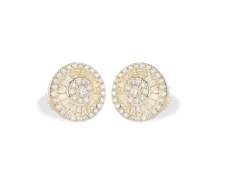 10 karat Gold Diamond Halo Stud Earrings with Baguette Diamonds