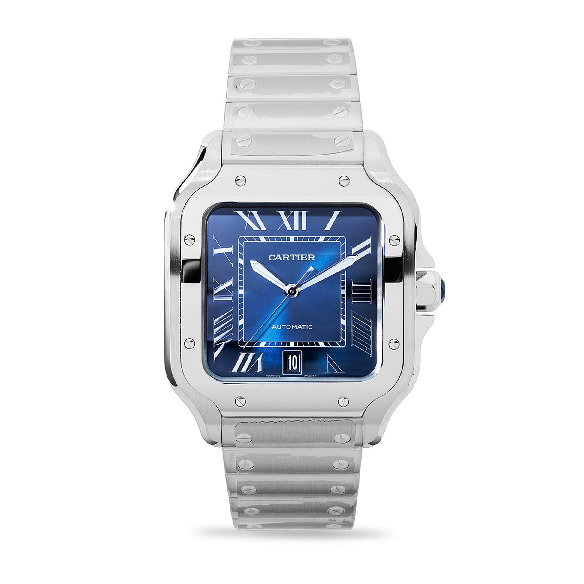 Cartier Santos Blue Dial Watch Stainless Steel