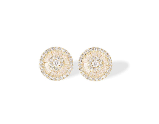 10 karat Gold Diamond Halo Stud Earrings with Baguette Diamonds