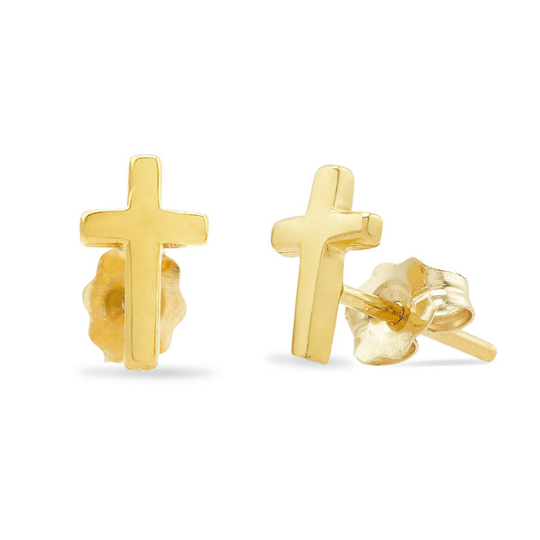 14k Gold Cross Studs