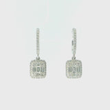 18K White Gold Baguette Diamond Square Drop Earrings