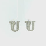 18K White Gold Baguette and Round Diamond Initial "U" Stud Earrings