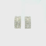 18K White Gold Baguette & Round Diamond Huggie Earrings