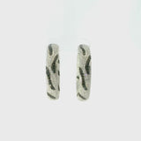 14K White Gold with Black Diamond Stripes Hoop Earrings