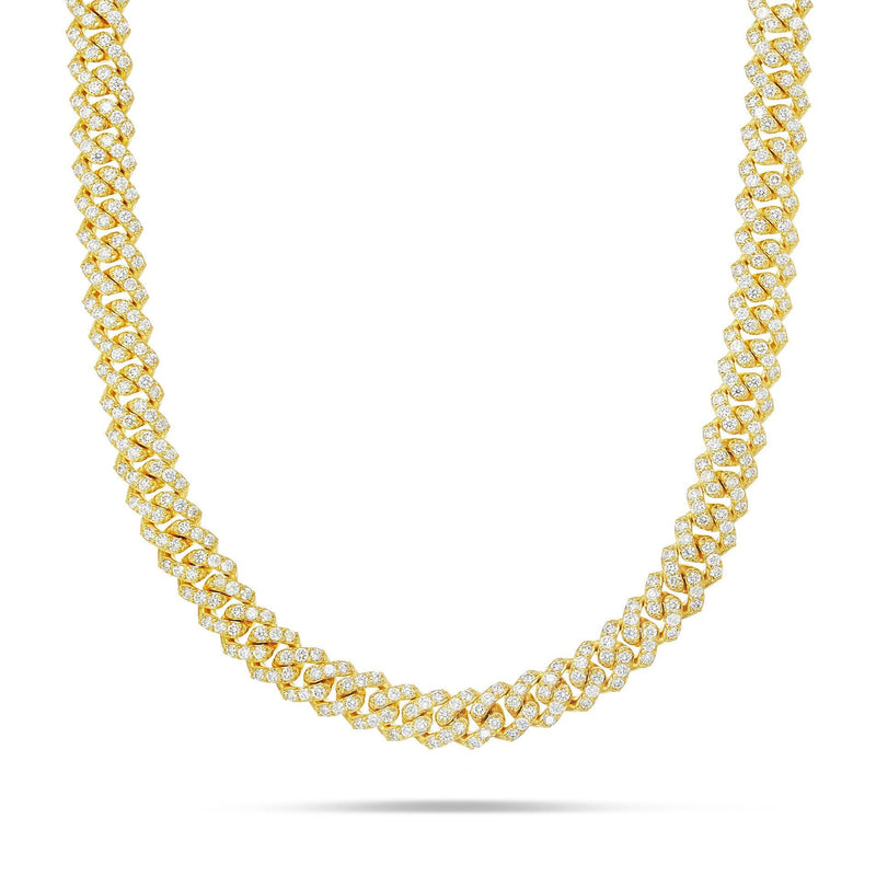 10K Gold 20.18ctw Prongset Diamond 10.5mm Cuban Chain